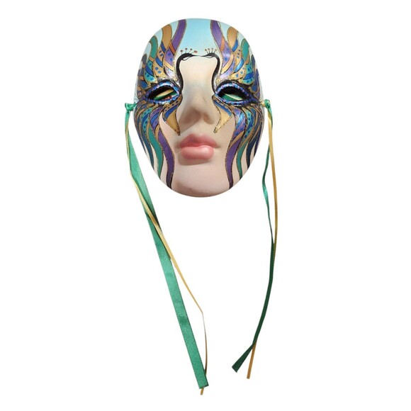 Face Mask Hand Painted with Ribbons Wall Hanging Art Wall Decor - Picture 7 of 7